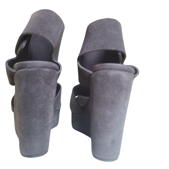 Pedro Garcia Grey Suede Peep Toe Slingback Velcro Platform Wedge Sandal 7.5 - Picture 13 of 13